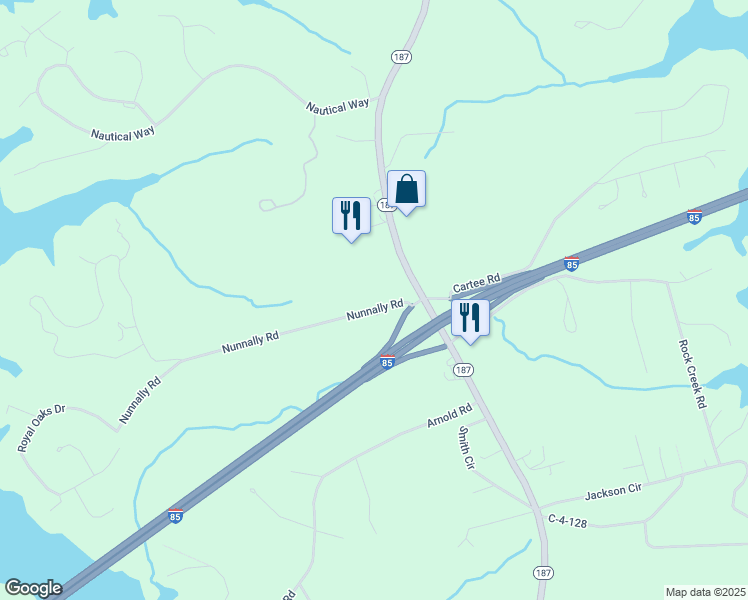 map of restaurants, bars, coffee shops, grocery stores, and more near 110 Nunnally Road in Anderson