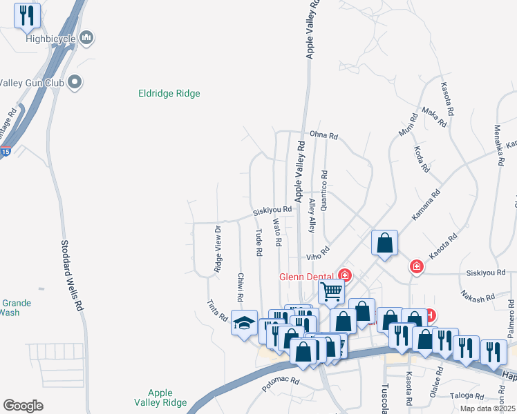 map of restaurants, bars, coffee shops, grocery stores, and more near 17786 Siskiyou Road in Apple Valley
