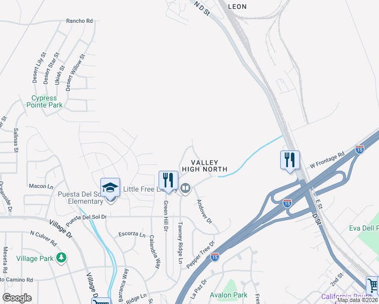 map of restaurants, bars, coffee shops, grocery stores, and more near 16353 Northwood Drive in Victorville