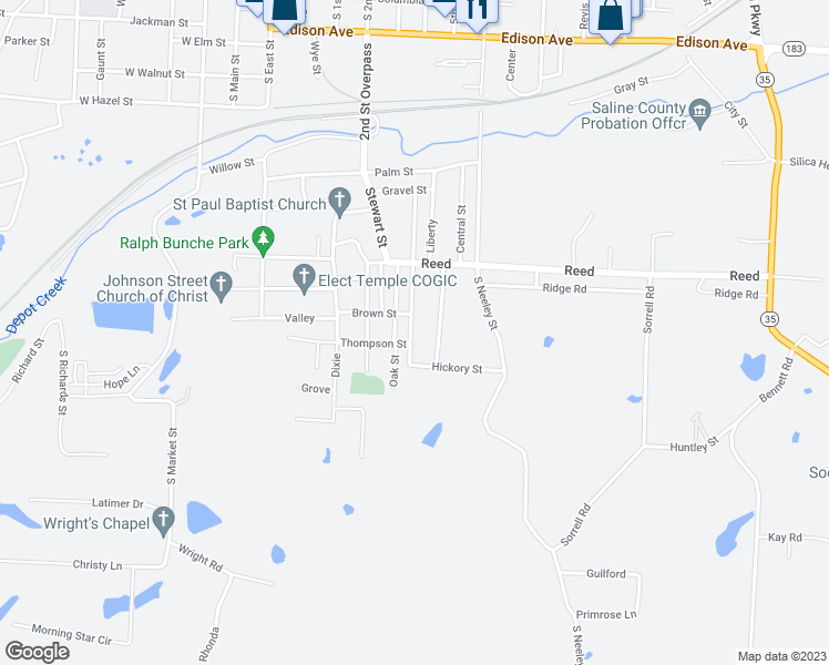 map of restaurants, bars, coffee shops, grocery stores, and more near 1510 Cedar Block in Benton