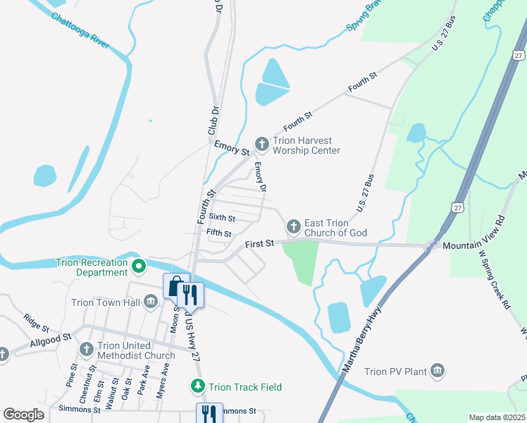 map of restaurants, bars, coffee shops, grocery stores, and more near 194 Seventh Street in Trion