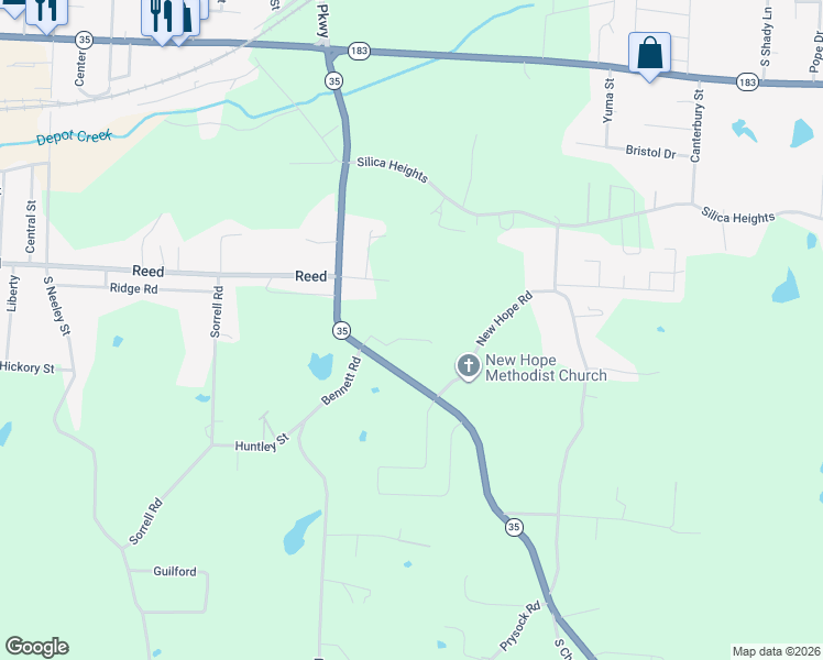 map of restaurants, bars, coffee shops, grocery stores, and more near 1600 Arkansas 35 in Benton