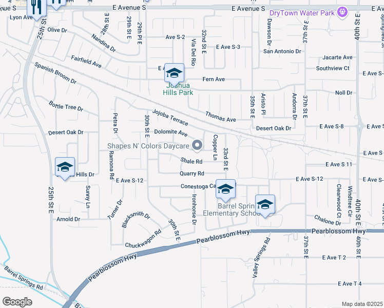 map of restaurants, bars, coffee shops, grocery stores, and more near 3148 Tourmaline Lane in Palmdale