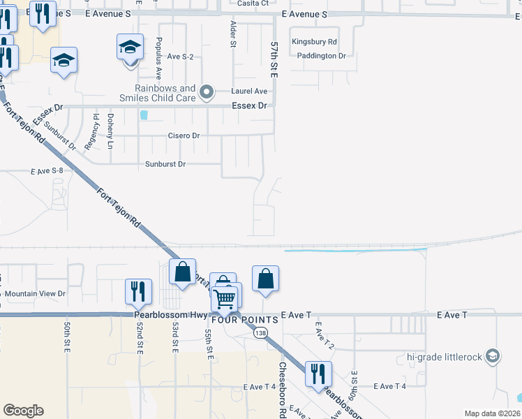 map of restaurants, bars, coffee shops, grocery stores, and more near 5626 Eisenhower Way in Palmdale