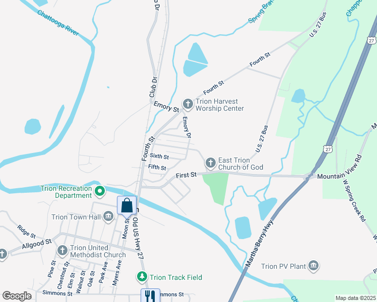 map of restaurants, bars, coffee shops, grocery stores, and more near 194 Seventh Street in Trion