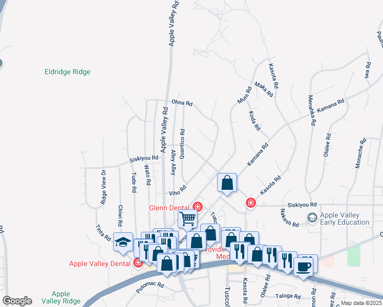 map of restaurants, bars, coffee shops, grocery stores, and more near 16348 Siskiyou Road in Apple Valley