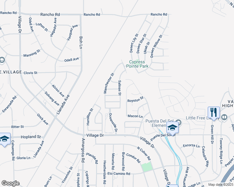 map of restaurants, bars, coffee shops, grocery stores, and more near 15516 Doheny Lane in Victorville