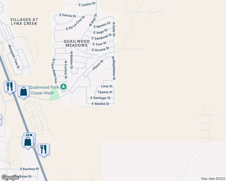 map of restaurants, bars, coffee shops, grocery stores, and more near 13108 Tijuana Street in Prescott Valley