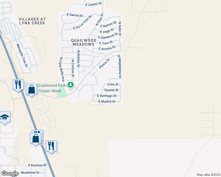 map of restaurants, bars, coffee shops, grocery stores, and more near 13032 Tijuana Street in Prescott Valley
