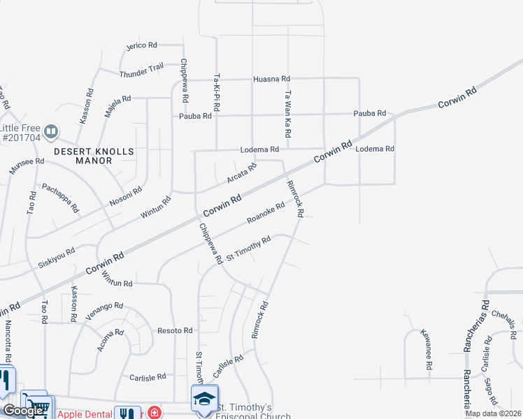 map of restaurants, bars, coffee shops, grocery stores, and more near 19526 Roanoke Road in Apple Valley
