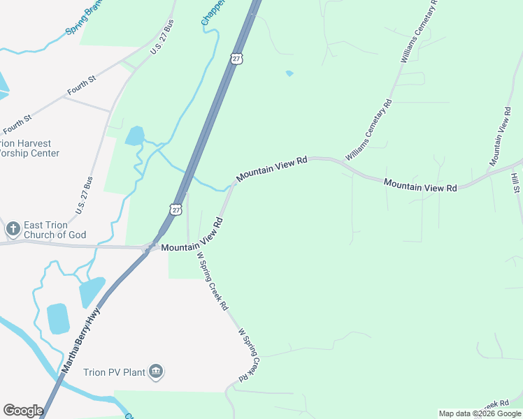 map of restaurants, bars, coffee shops, grocery stores, and more near 388 Mountain View Road in Trion