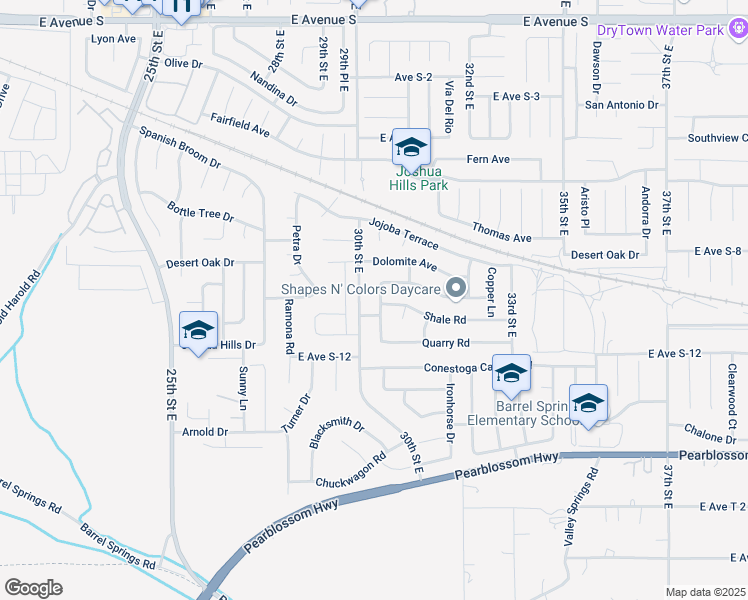map of restaurants, bars, coffee shops, grocery stores, and more near 36717 Silverspur Lane in Palmdale