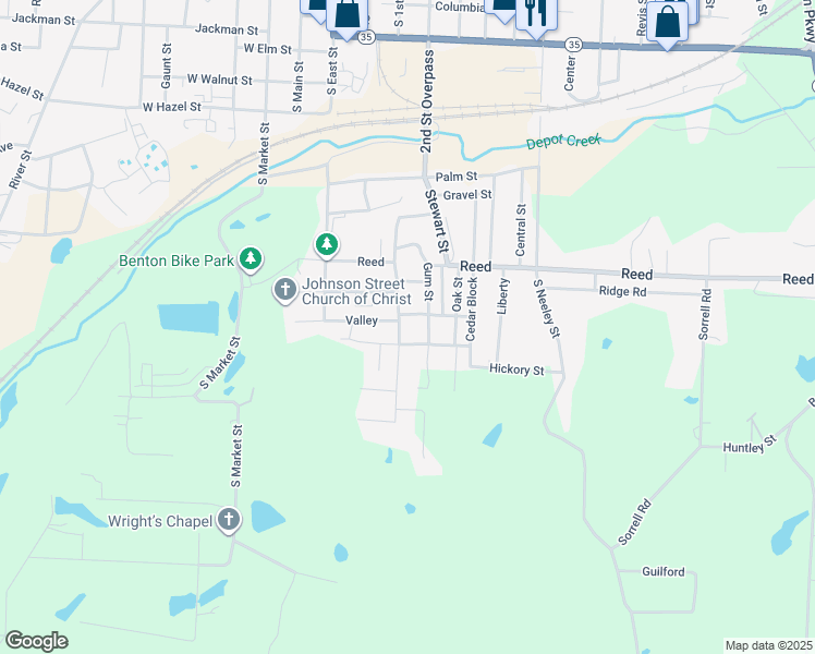map of restaurants, bars, coffee shops, grocery stores, and more near 1512 Dixie in Benton