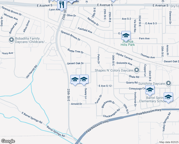 map of restaurants, bars, coffee shops, grocery stores, and more near 36659 Spanish Broom Drive in Palmdale