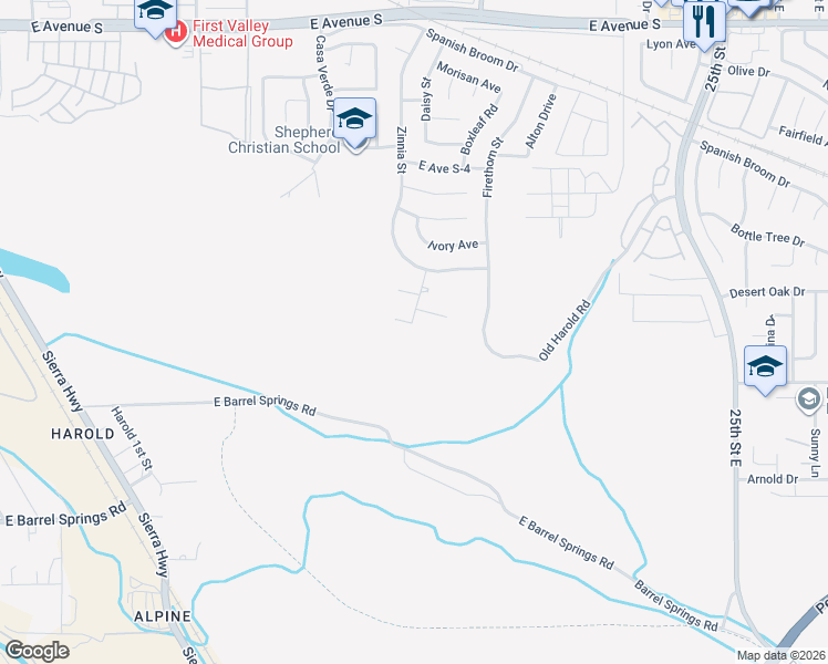 map of restaurants, bars, coffee shops, grocery stores, and more near 1832 Quartzite Court in Palmdale