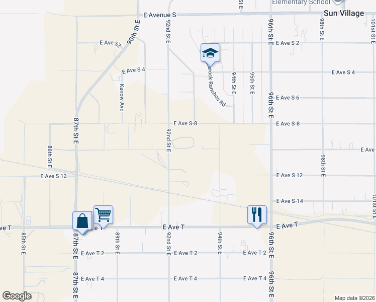 map of restaurants, bars, coffee shops, grocery stores, and more near 36646 92nd Street East in Littlerock