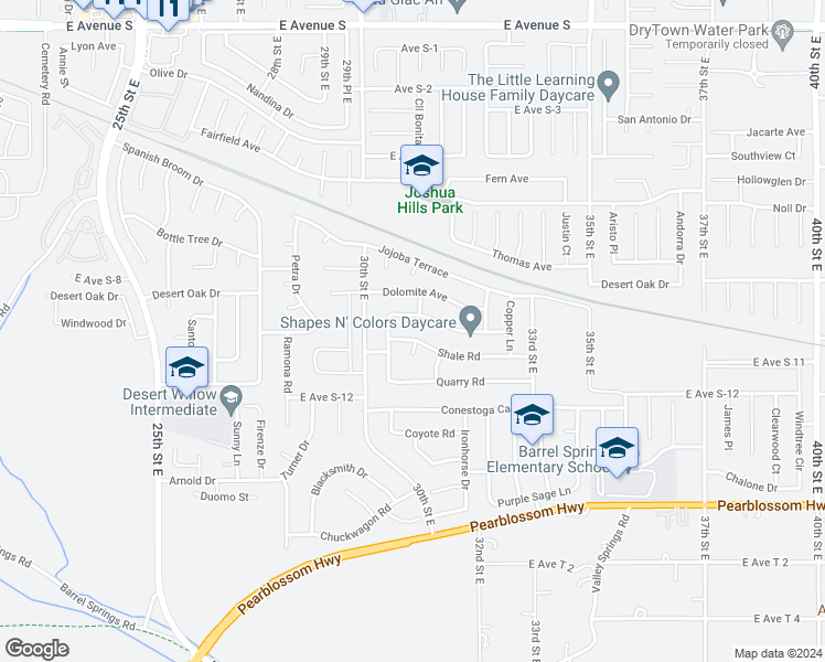 map of restaurants, bars, coffee shops, grocery stores, and more near 3053 Shale Road in Palmdale
