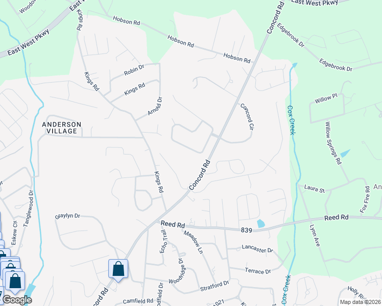 map of restaurants, bars, coffee shops, grocery stores, and more near 516 Brittany Park in Anderson