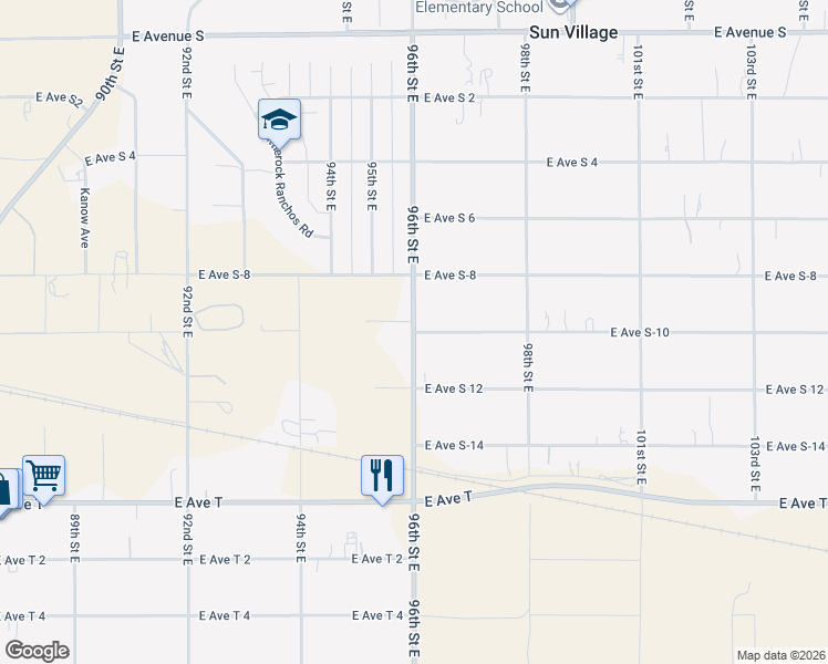 map of restaurants, bars, coffee shops, grocery stores, and more near East Avenue S-10 in Sun Village