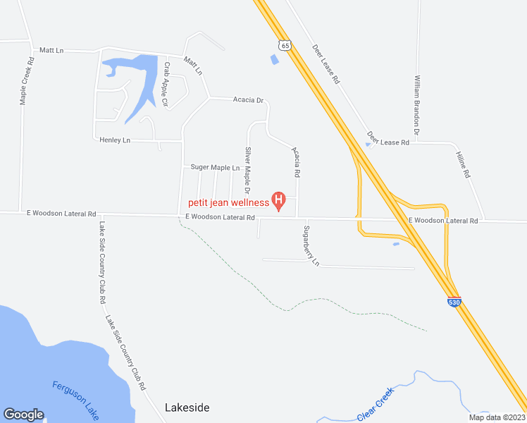 map of restaurants, bars, coffee shops, grocery stores, and more near 3000 East Woodson Lateral Road in Hensley