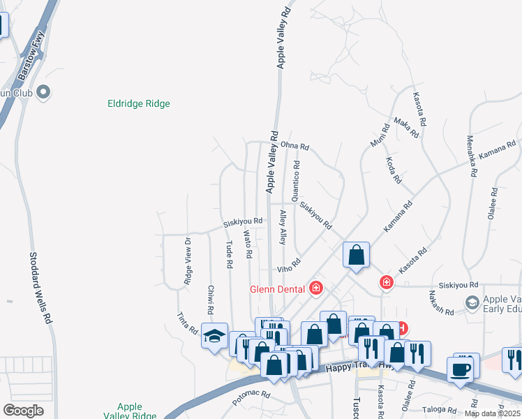 map of restaurants, bars, coffee shops, grocery stores, and more near 17879 Siskiyou Road in Apple Valley