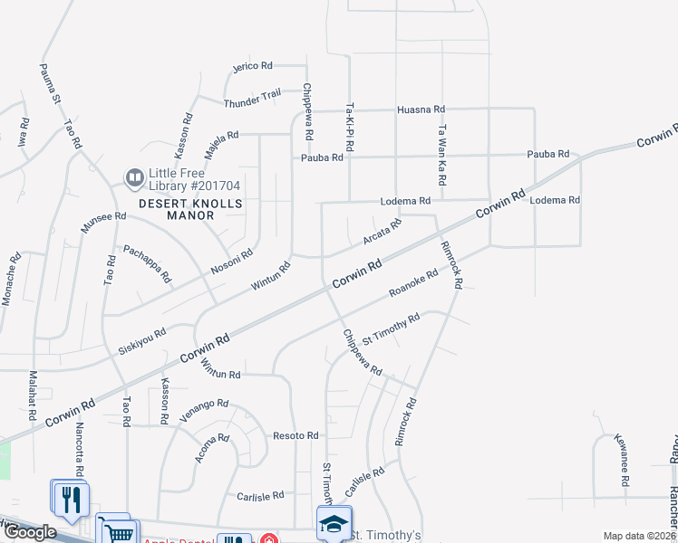 map of restaurants, bars, coffee shops, grocery stores, and more near 19368 Corwin Road in Apple Valley