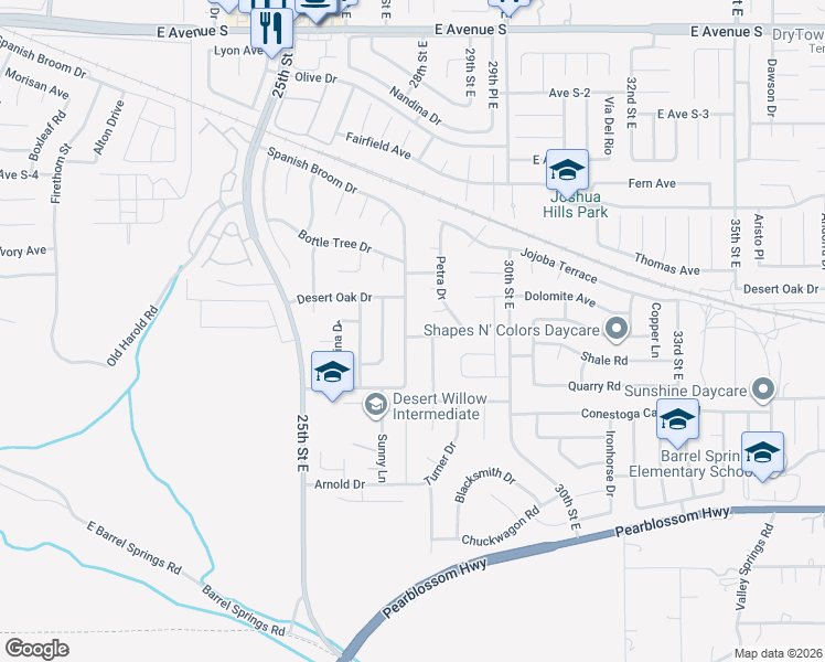 map of restaurants, bars, coffee shops, grocery stores, and more near 36664 Spanish Broom Drive in Palmdale
