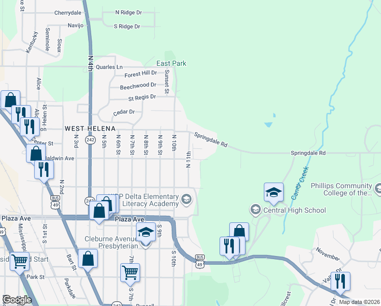 map of restaurants, bars, coffee shops, grocery stores, and more near 304 North 11th in Helena-West Helena