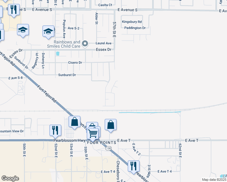 map of restaurants, bars, coffee shops, grocery stores, and more near 5647 Eisenhower Way in Palmdale