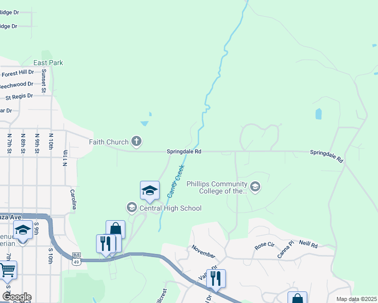 map of restaurants, bars, coffee shops, grocery stores, and more near 1435 Springdale Road in Helena-West Helena