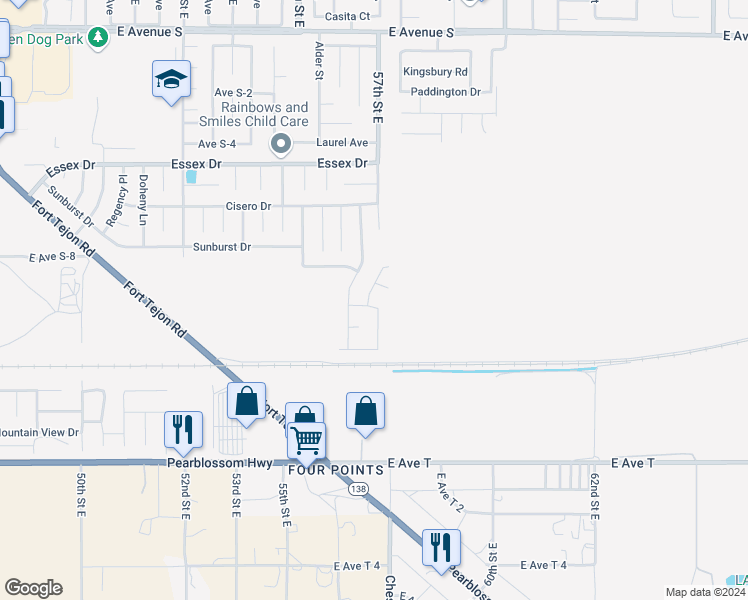 map of restaurants, bars, coffee shops, grocery stores, and more near 5647 Eisenhower Way in Palmdale