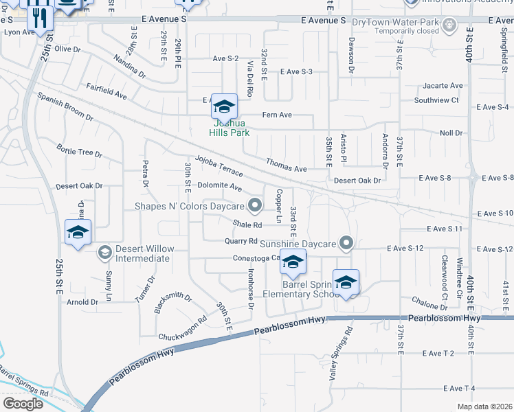 map of restaurants, bars, coffee shops, grocery stores, and more near 3167 Tourmaline Lane in Palmdale