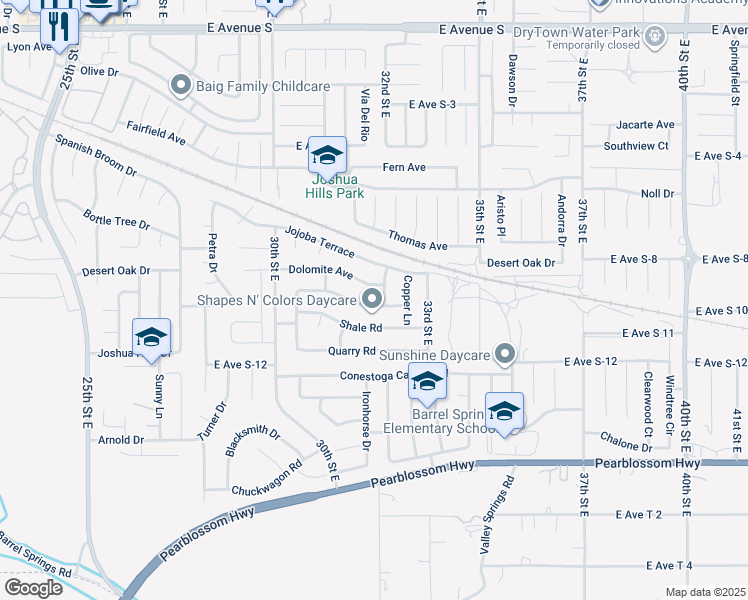 map of restaurants, bars, coffee shops, grocery stores, and more near 3167 Tourmaline Lane in Palmdale