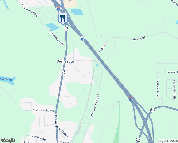 map of restaurants, bars, coffee shops, grocery stores, and more near 100 Legacy Lane in Calhoun