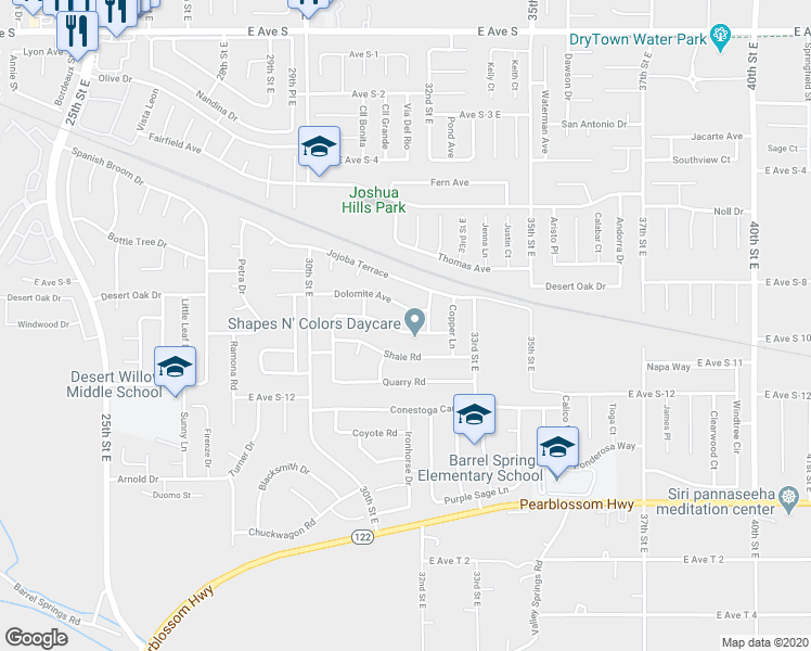 map of restaurants, bars, coffee shops, grocery stores, and more near 3151 Tourmaline Lane in Palmdale