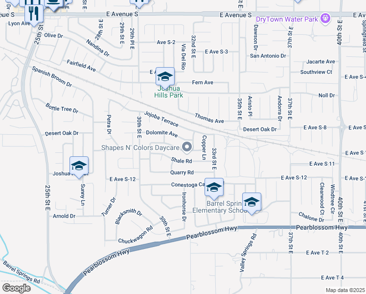 map of restaurants, bars, coffee shops, grocery stores, and more near 3148 Tourmaline Lane in Palmdale