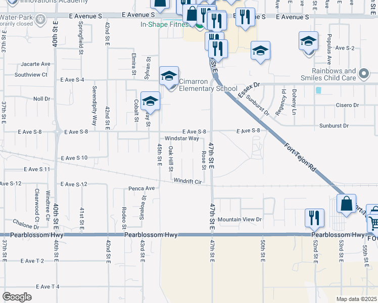 map of restaurants, bars, coffee shops, grocery stores, and more near 36717 Sulphur Springs Road in Palmdale