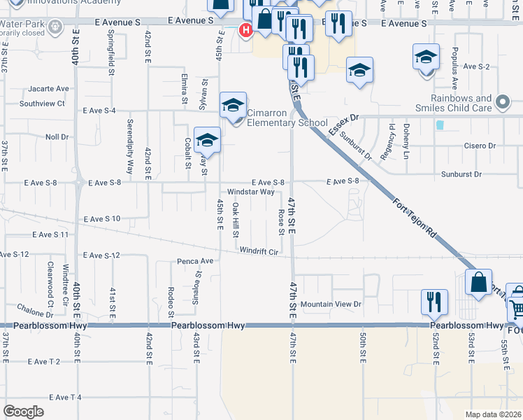 map of restaurants, bars, coffee shops, grocery stores, and more near 36661 Sulphur Springs Road in Palmdale
