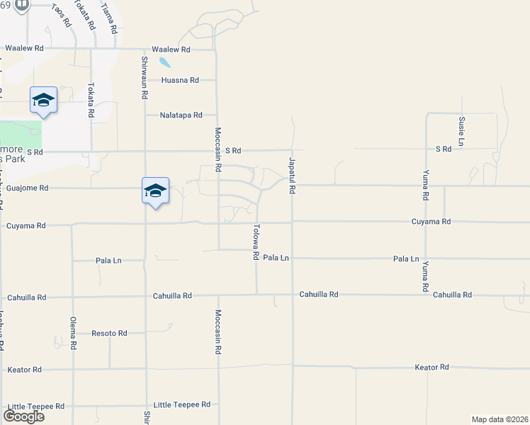 map of restaurants, bars, coffee shops, grocery stores, and more near 24040 Cuyama Road in Apple Valley
