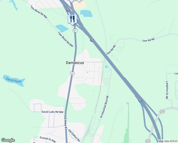 map of restaurants, bars, coffee shops, grocery stores, and more near 102 Bristol Lane in Calhoun