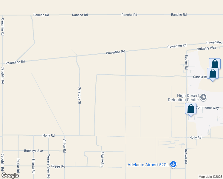 map of restaurants, bars, coffee shops, grocery stores, and more near Richardson Road in Adelanto