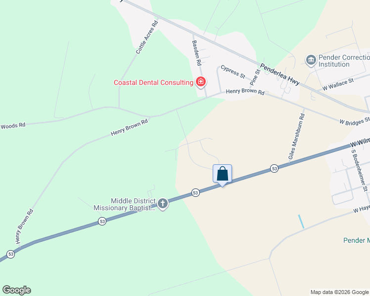 map of restaurants, bars, coffee shops, grocery stores, and more near 133 Tealbriar Street in Burgaw