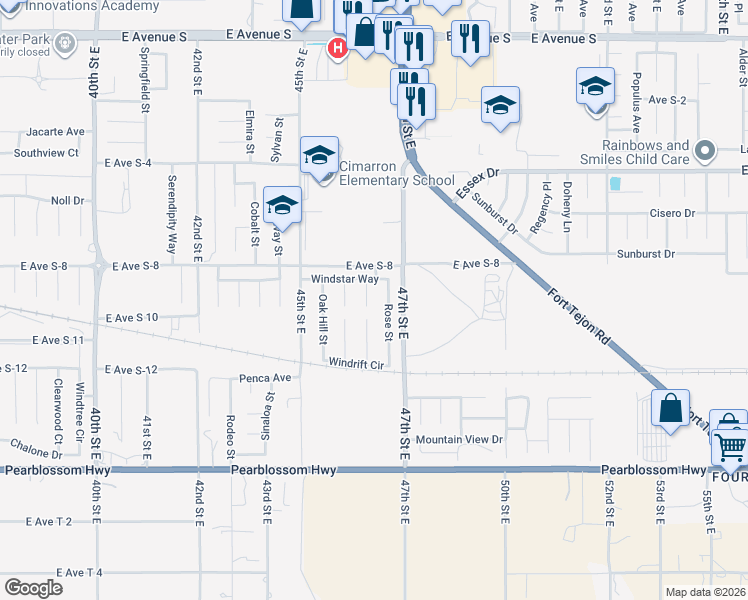 map of restaurants, bars, coffee shops, grocery stores, and more near 36726 Sulphur Springs Road in Palmdale