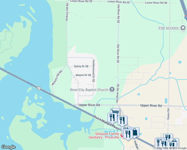 map of restaurants, bars, coffee shops, grocery stores, and more near 2898 Wayne Drive Southeast in Decatur