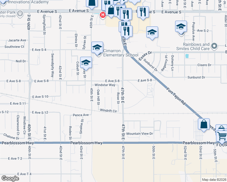 map of restaurants, bars, coffee shops, grocery stores, and more near 36726 Sulphur Springs Road in Palmdale