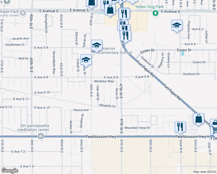map of restaurants, bars, coffee shops, grocery stores, and more near 36725 Sulphur Springs Road in Palmdale