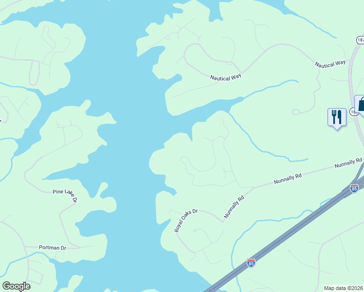 map of restaurants, bars, coffee shops, grocery stores, and more near 155 Inlet Pointe Drive in Anderson