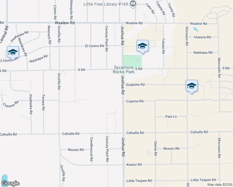 map of restaurants, bars, coffee shops, grocery stores, and more near 16420-16460 Joshua Road in Apple Valley