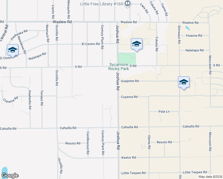 map of restaurants, bars, coffee shops, grocery stores, and more near 16420-16460 Joshua Road in Apple Valley