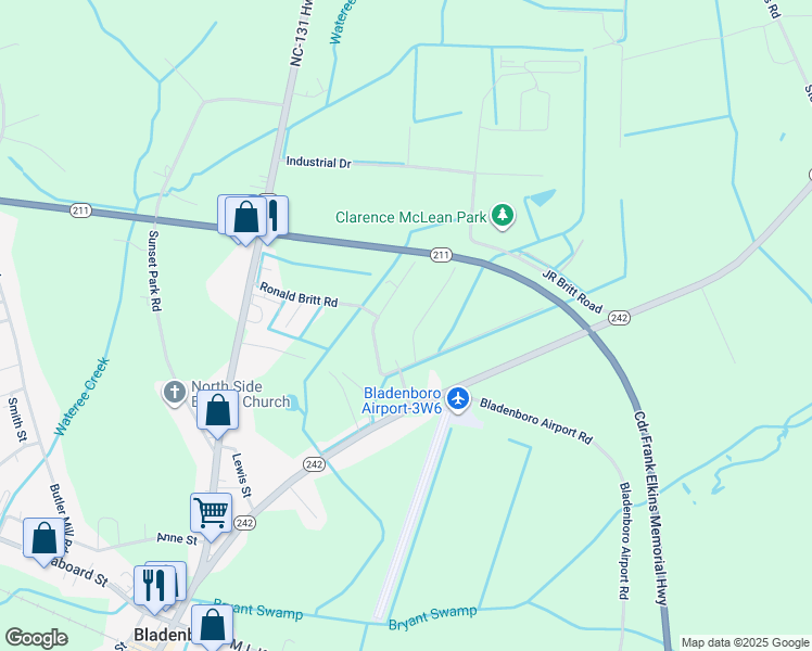 map of restaurants, bars, coffee shops, grocery stores, and more near 91 Todd Britt Road in Bladenboro